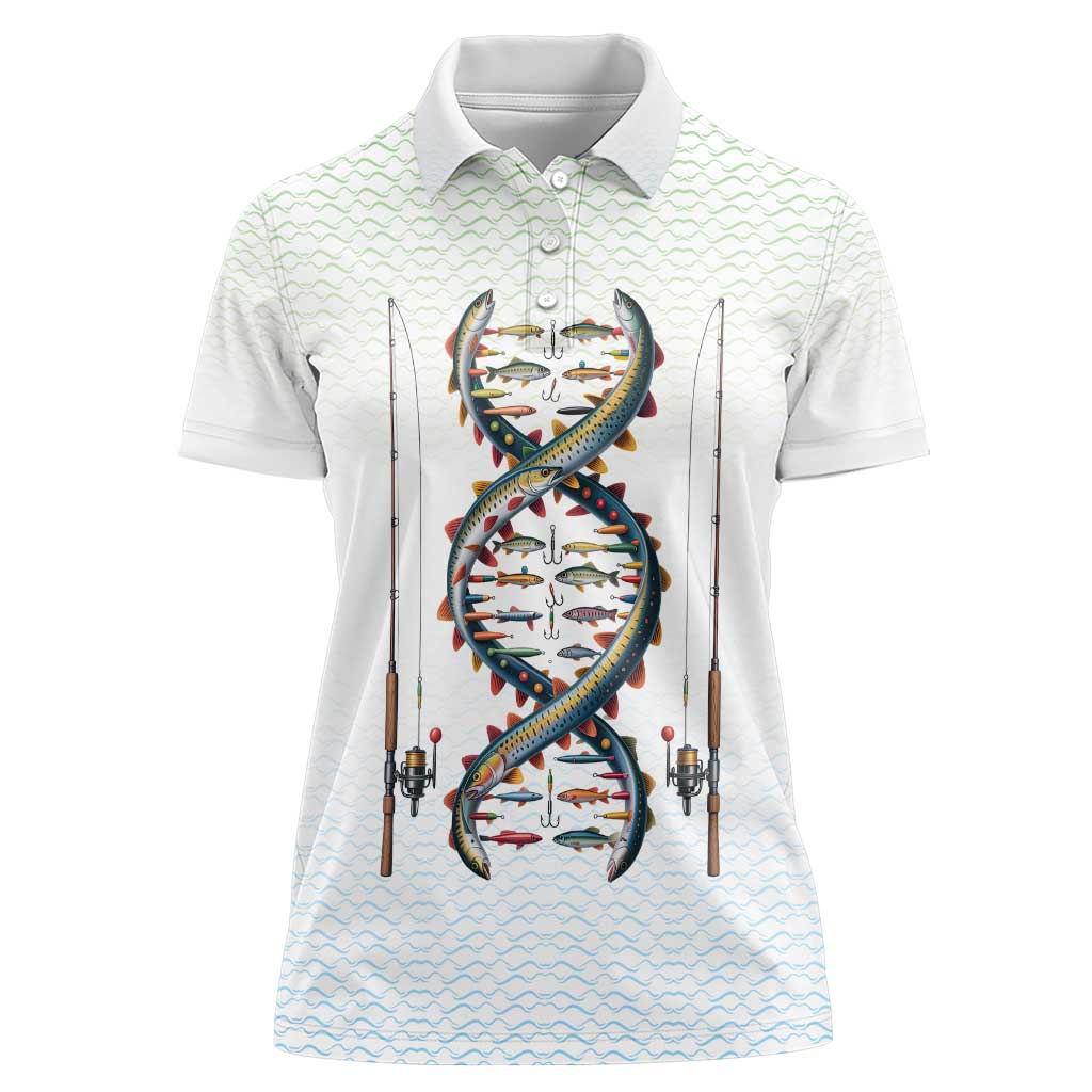 Fishing DNA Women Polo Shirt Colorful Fish Illustrations on White Scale For Fisherman - Wonder Print Shop