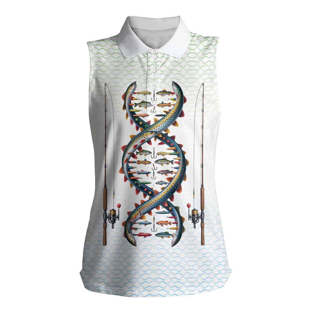Fishing DNA Women Sleeveless Polo Shirt Colorful Fish Illustrations on White Scale For Fisherman - Wonder Print Shop