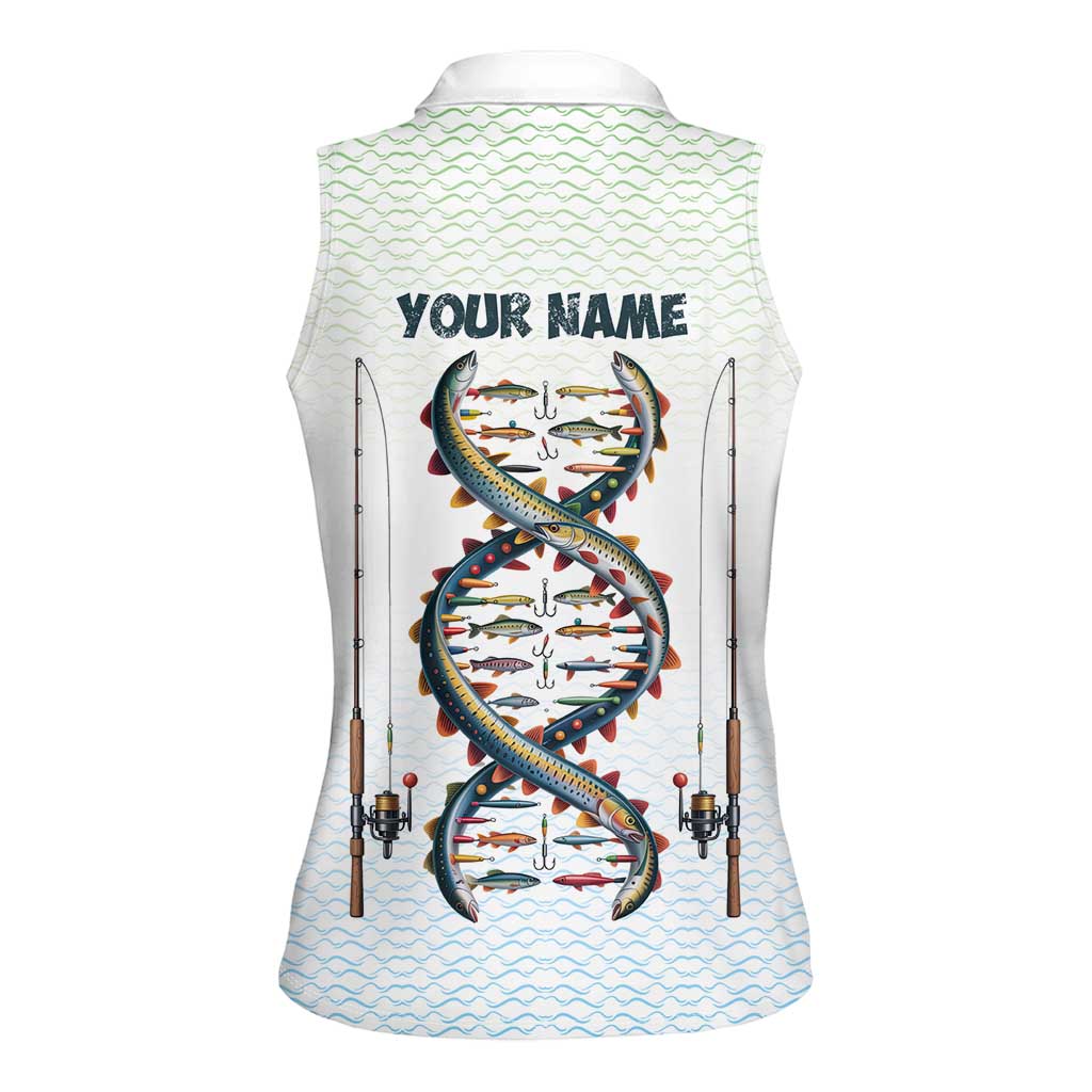 Fishing DNA Women Sleeveless Polo Shirt Colorful Fish Illustrations on White Scale For Fisherman - Wonder Print Shop