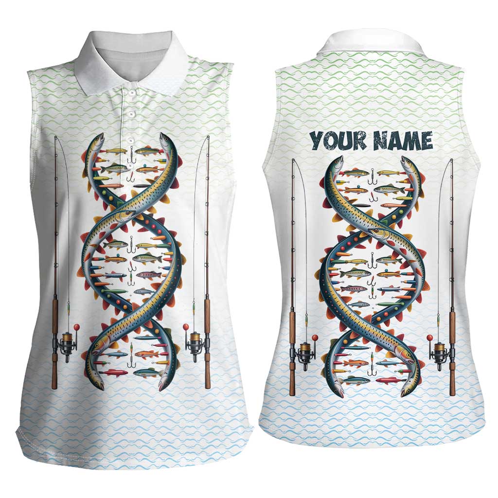 Fishing DNA Women Sleeveless Polo Shirt Colorful Fish Illustrations on White Scale For Fisherman - Wonder Print Shop