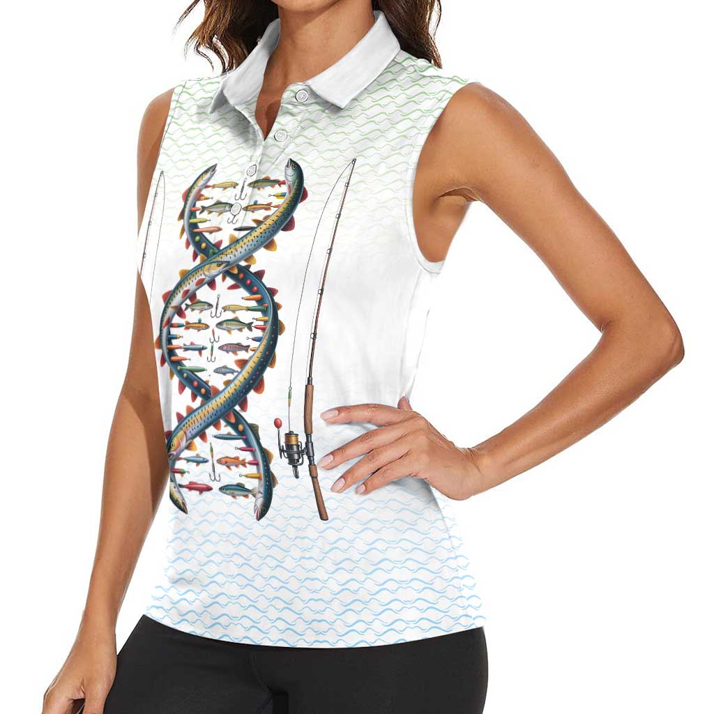 Fishing DNA Women Sleeveless Polo Shirt Colorful Fish Illustrations on White Scale For Fisherman - Wonder Print Shop