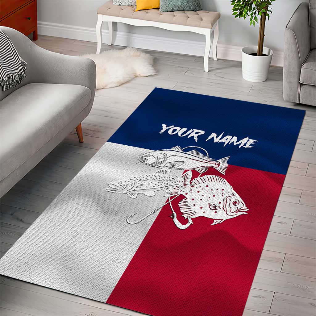 Custom Texas Fishing Area Rug Hooked Fish Graphic - Red White and Blue Theme - Wonder Print Shop
