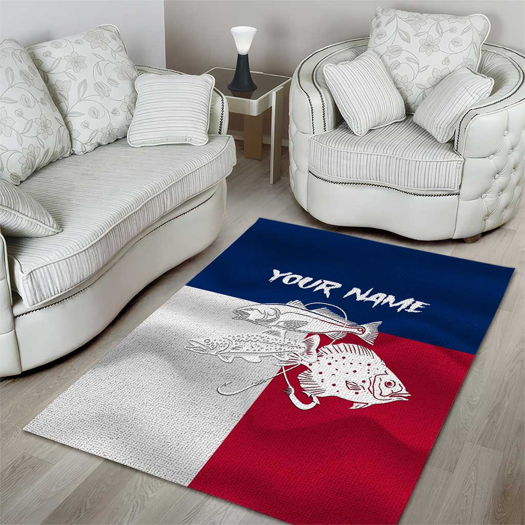 Custom Texas Fishing Area Rug Hooked Fish Graphic - Red White and Blue Theme - Wonder Print Shop