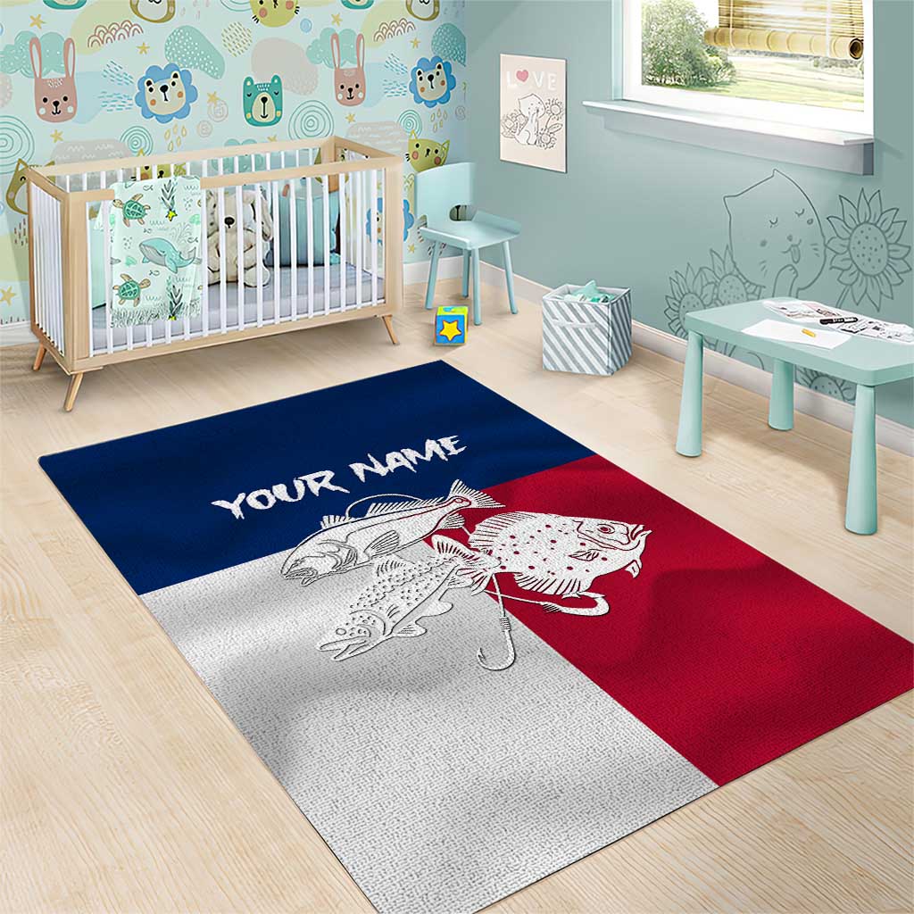 Custom Texas Fishing Area Rug Hooked Fish Graphic - Red White and Blue Theme - Wonder Print Shop