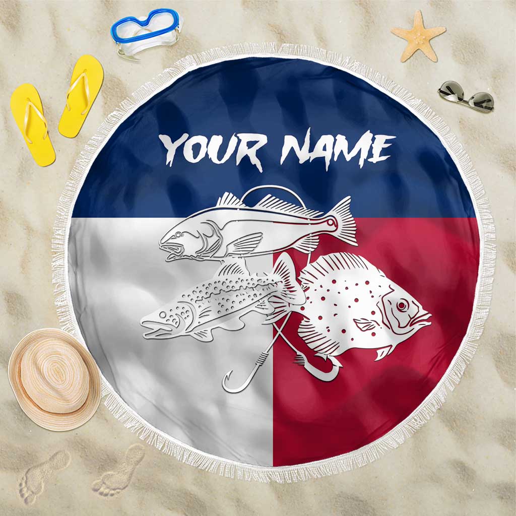 Custom Texas Fishing Beach Blanket Hooked Fish Graphic - Red White and Blue Theme - Wonder Print Shop