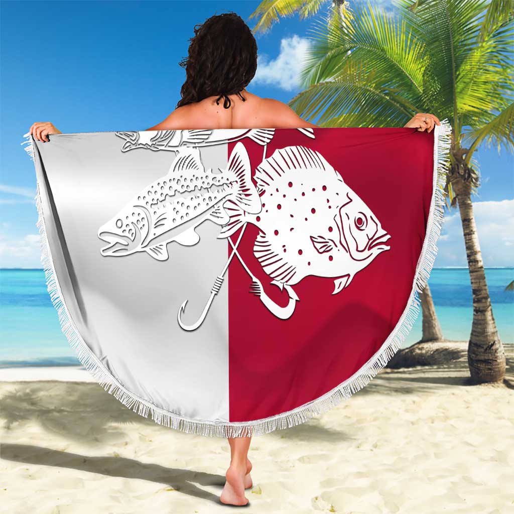 Custom Texas Fishing Beach Blanket Hooked Fish Graphic - Red White and Blue Theme - Wonder Print Shop
