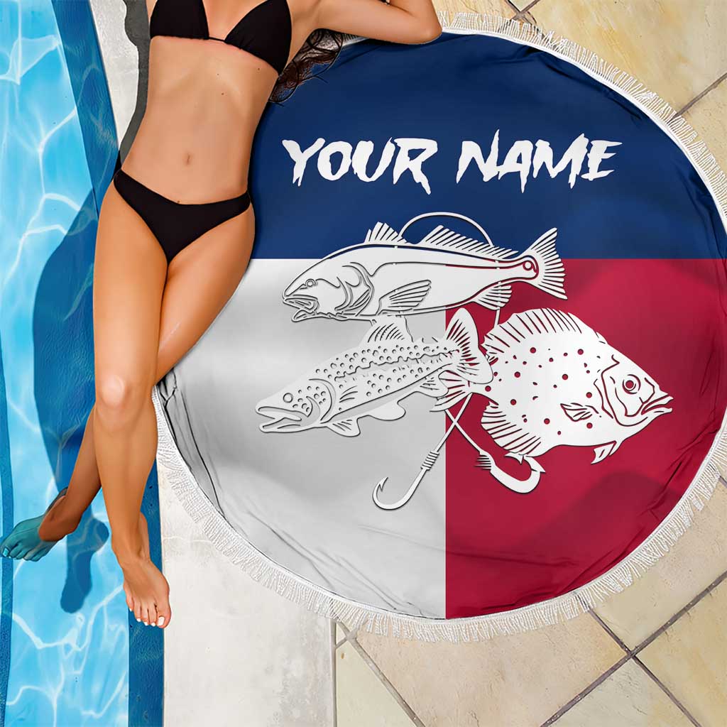 Custom Texas Fishing Beach Blanket Hooked Fish Graphic - Red White and Blue Theme - Wonder Print Shop