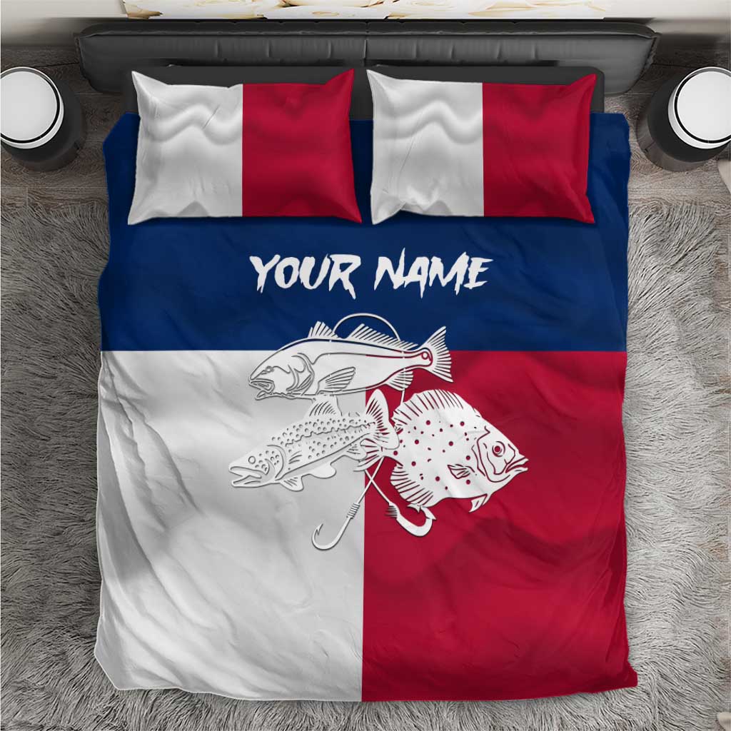 Custom Texas Fishing Bedding Set Hooked Fish Graphic - Red White and Blue Theme - Wonder Print Shop