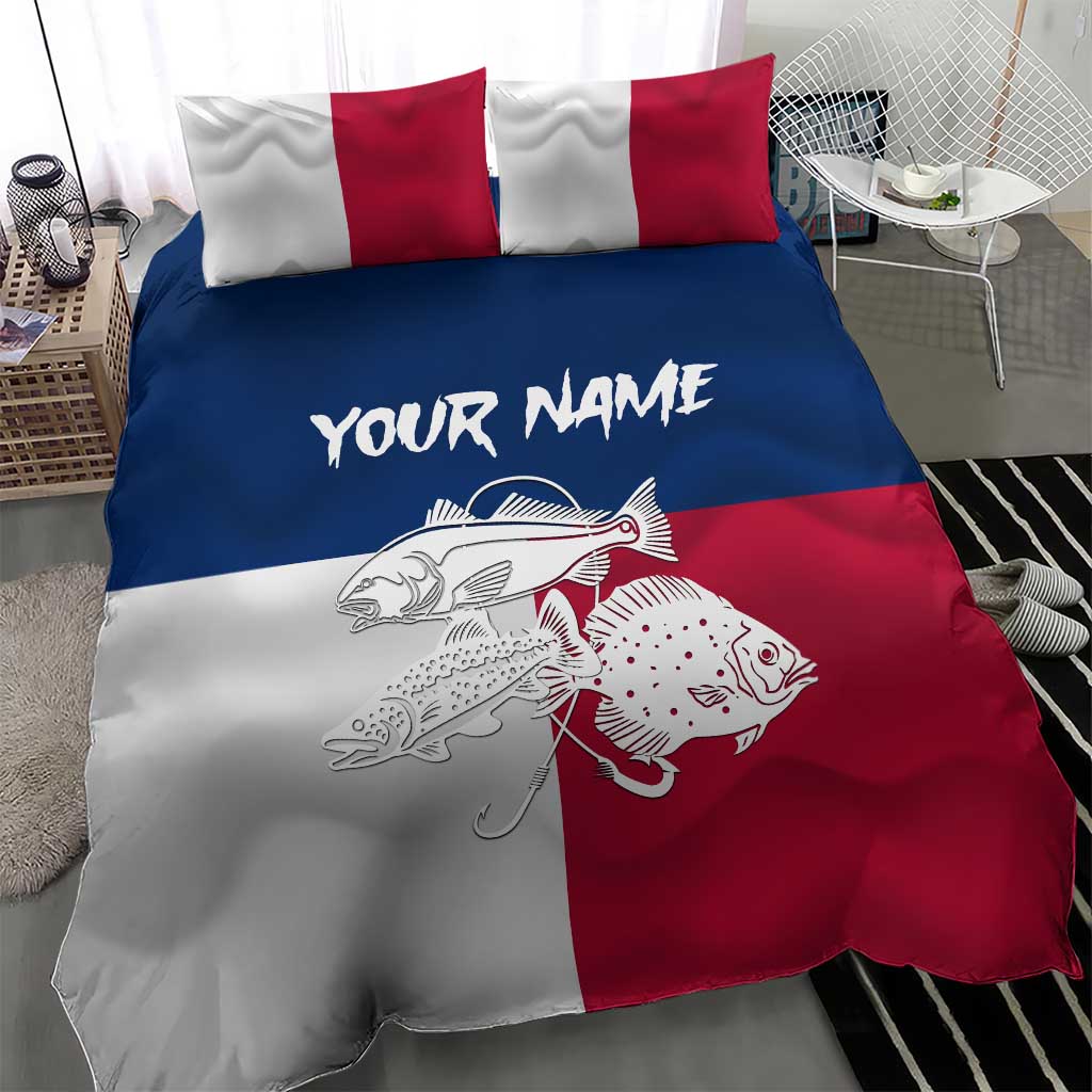 Custom Texas Fishing Bedding Set Hooked Fish Graphic - Red White and Blue Theme - Wonder Print Shop