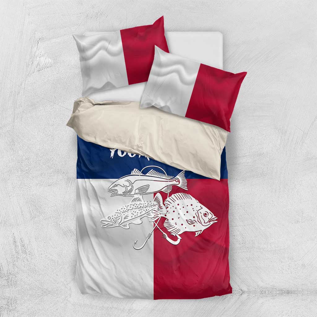 Custom Texas Fishing Bedding Set Hooked Fish Graphic - Red White and Blue Theme - Wonder Print Shop