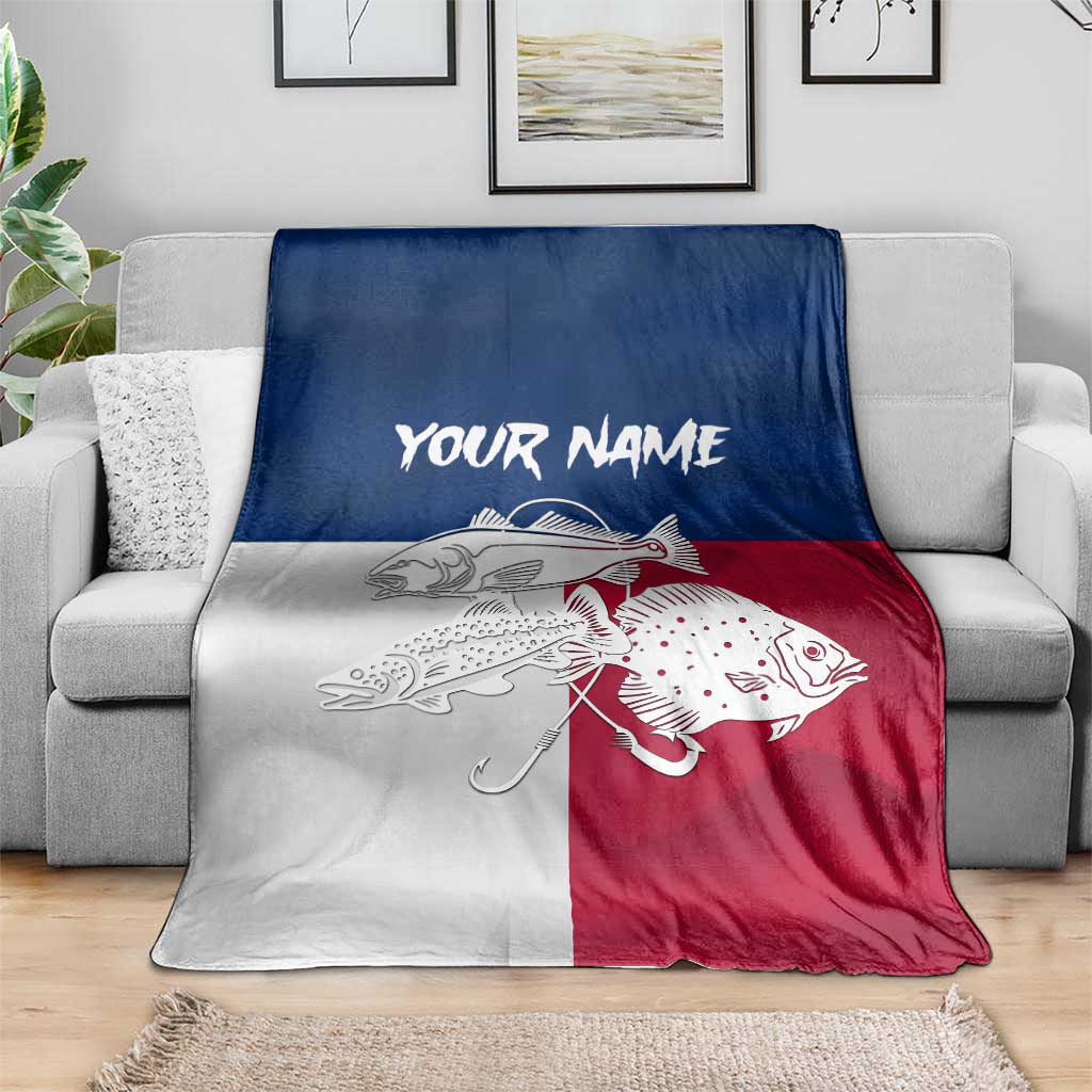 Custom Texas Fishing Blanket Hooked Fish Graphic - Red White and Blue Theme - Wonder Print Shop