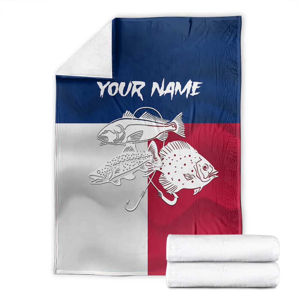 Custom Texas Fishing Blanket Hooked Fish Graphic - Red White and Blue Theme - Wonder Print Shop
