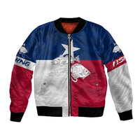 Custom Texas Fishing Bomber Jacket Hooked Fish Graphic - Red White and Blue Theme - Wonder Print Shop