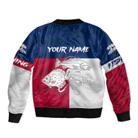 Custom Texas Fishing Bomber Jacket Hooked Fish Graphic - Red White and Blue Theme - Wonder Print Shop