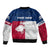 Custom Texas Fishing Bomber Jacket Hooked Fish Graphic - Red White and Blue Theme - Wonder Print Shop