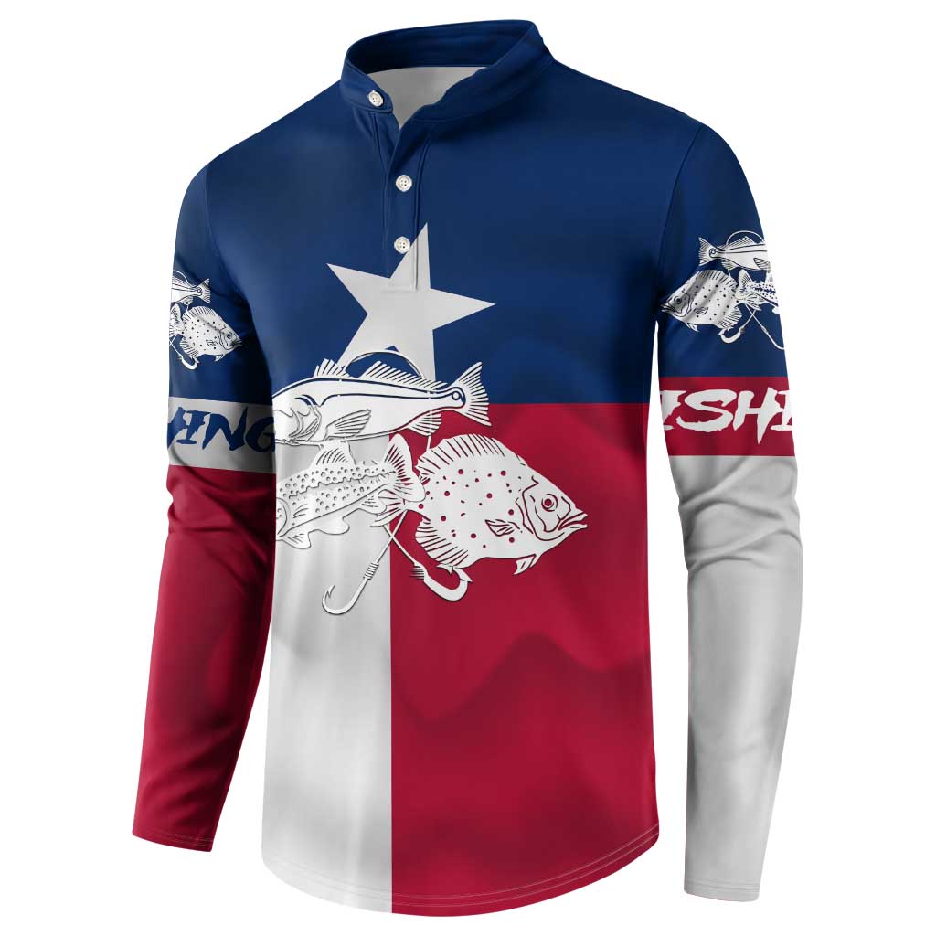 Custom Texas Fishing Button Sweatshirt Hooked Fish Graphic - Red White and Blue Theme - Wonder Print Shop