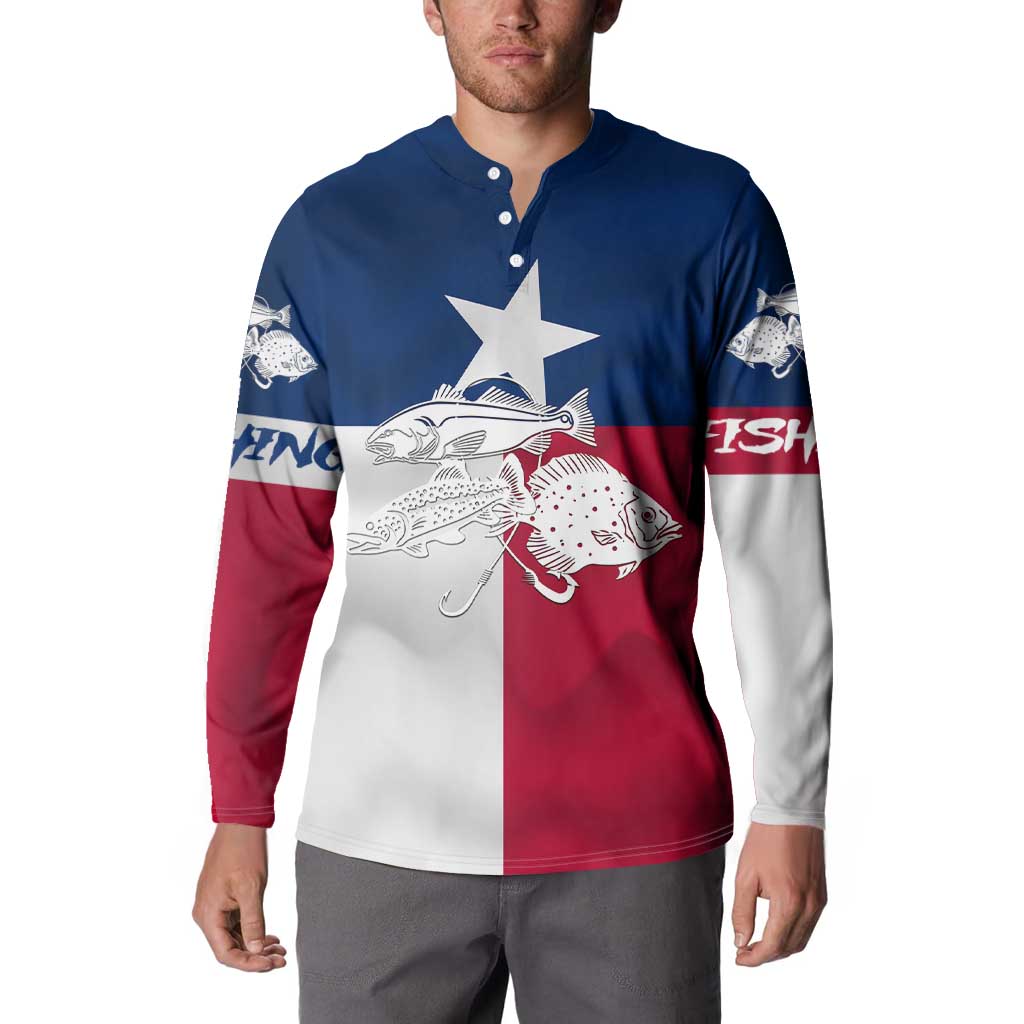 Custom Texas Fishing Button Sweatshirt Hooked Fish Graphic - Red White and Blue Theme - Wonder Print Shop