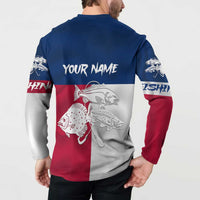 Custom Texas Fishing Button Sweatshirt Hooked Fish Graphic - Red White and Blue Theme - Wonder Print Shop
