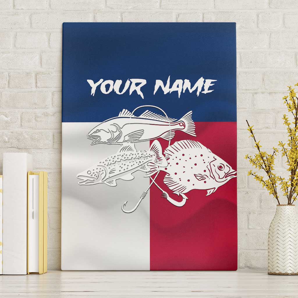 Custom Texas Fishing Canvas Wall Art Hooked Fish Graphic - Red White and Blue Theme - Wonder Print Shop