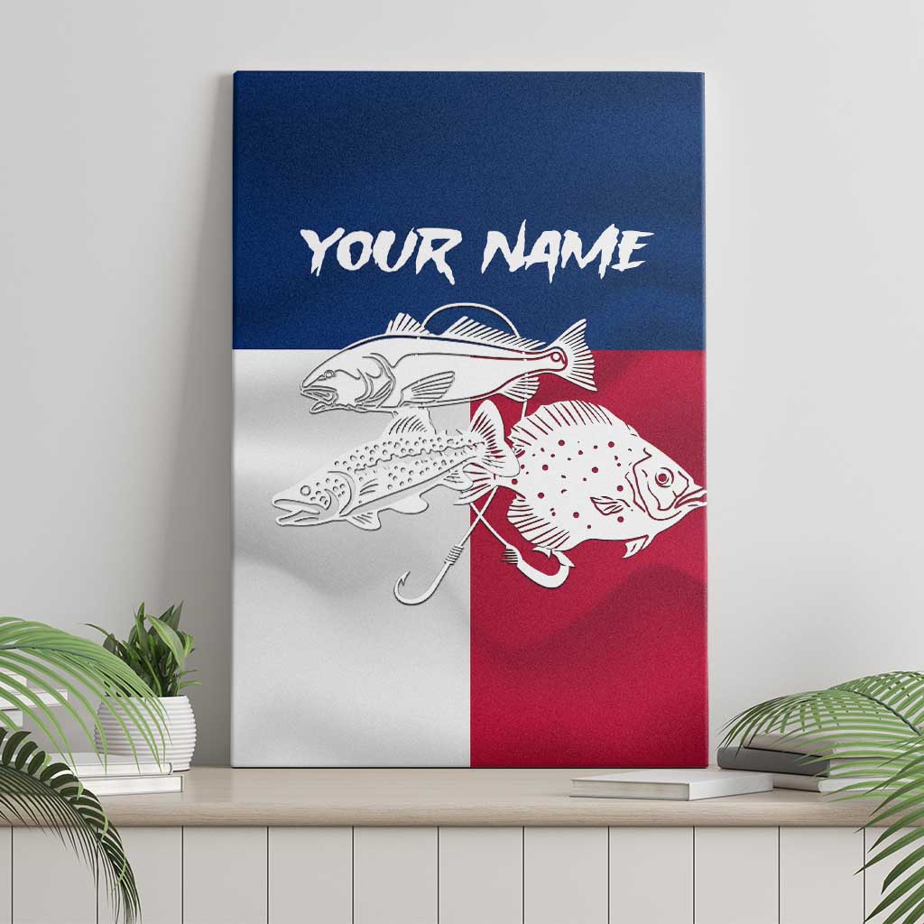 Custom Texas Fishing Canvas Wall Art Hooked Fish Graphic - Red White and Blue Theme - Wonder Print Shop
