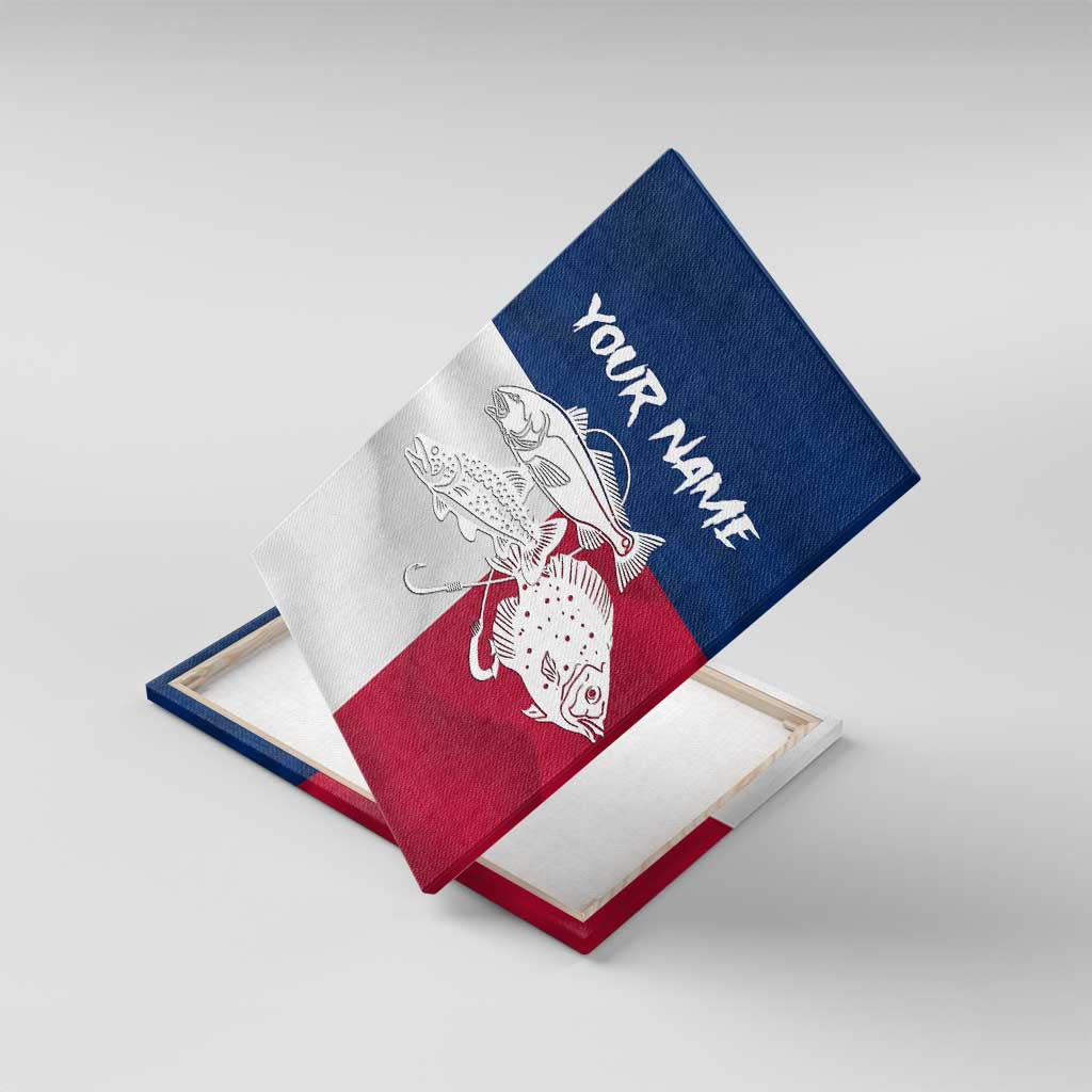 Custom Texas Fishing Canvas Wall Art Hooked Fish Graphic - Red White and Blue Theme - Wonder Print Shop