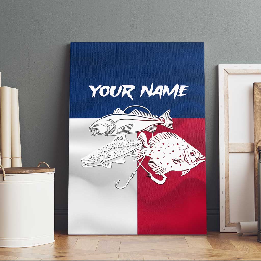 Custom Texas Fishing Canvas Wall Art Hooked Fish Graphic - Red White and Blue Theme - Wonder Print Shop