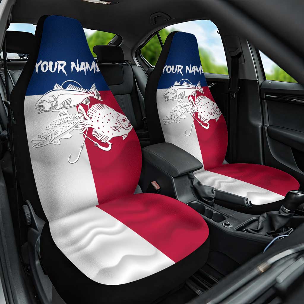 Custom Texas Fishing Car Seat Cover Hooked Fish Graphic - Red White and Blue Theme - Wonder Print Shop