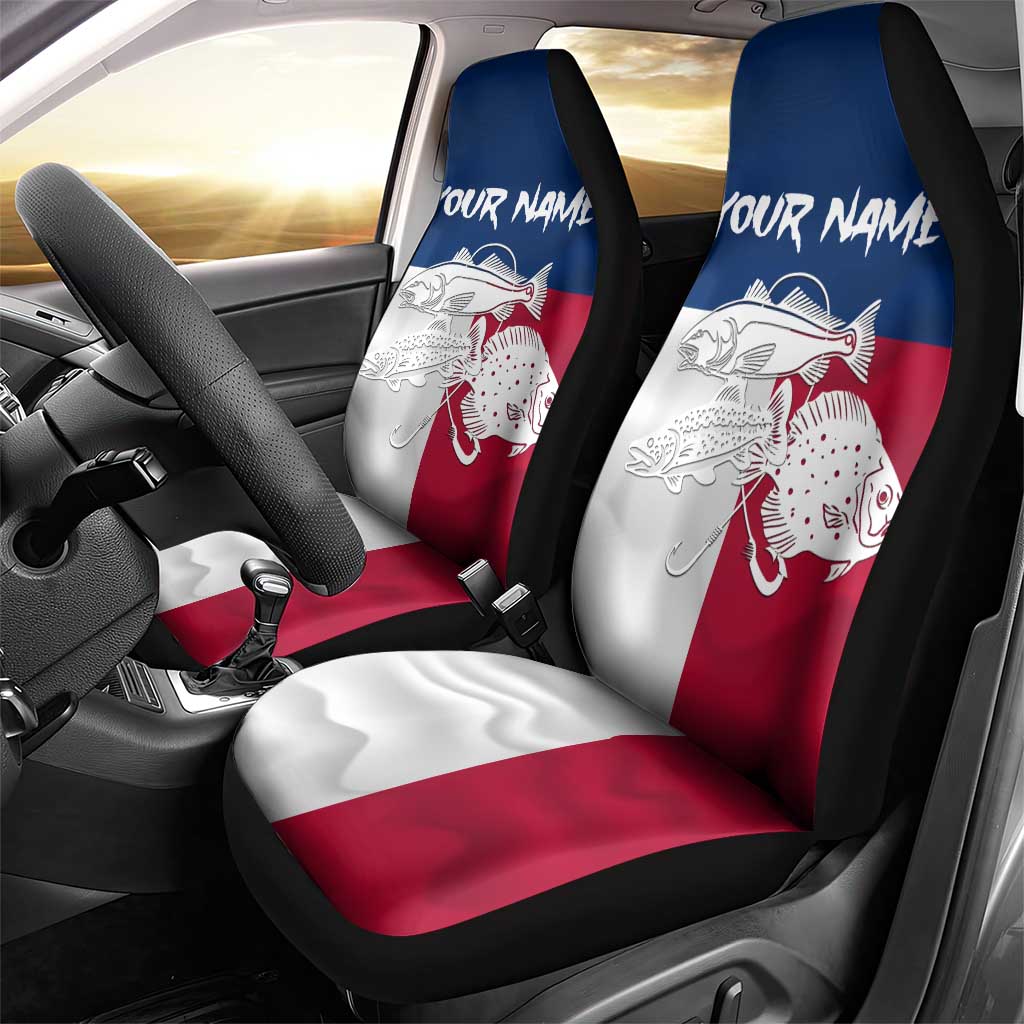 Custom Texas Fishing Car Seat Cover Hooked Fish Graphic - Red White and Blue Theme - Wonder Print Shop