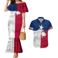 Custom Texas Fishing Couples Matching Mermaid Dress and Hawaiian Shirt Hooked Fish Graphic - Red White and Blue Theme - Wonder Print Shop