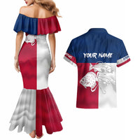 Custom Texas Fishing Couples Matching Mermaid Dress and Hawaiian Shirt Hooked Fish Graphic - Red White and Blue Theme - Wonder Print Shop