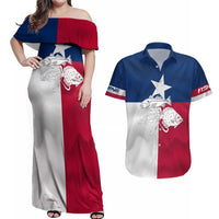 Custom Texas Fishing Couples Matching Off Shoulder Maxi Dress and Hawaiian Shirt Hooked Fish Graphic - Red White and Blue Theme - Wonder Print Shop