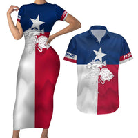 Custom Texas Fishing Couples Matching Short Sleeve Bodycon Dress and Hawaiian Shirt Hooked Fish Graphic - Red White and Blue Theme - Wonder Print Shop