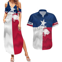 Custom Texas Fishing Couples Matching Summer Maxi Dress and Hawaiian Shirt Hooked Fish Graphic - Red White and Blue Theme - Wonder Print Shop