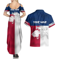 Custom Texas Fishing Couples Matching Summer Maxi Dress and Hawaiian Shirt Hooked Fish Graphic - Red White and Blue Theme - Wonder Print Shop