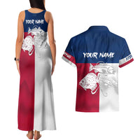 Custom Texas Fishing Couples Matching Tank Maxi Dress and Hawaiian Shirt Hooked Fish Graphic - Red White and Blue Theme - Wonder Print Shop