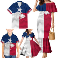 Custom Texas Fishing Family Matching Mermaid Dress and Hawaiian Shirt Hooked Fish Graphic - Red White and Blue Theme - Wonder Print Shop