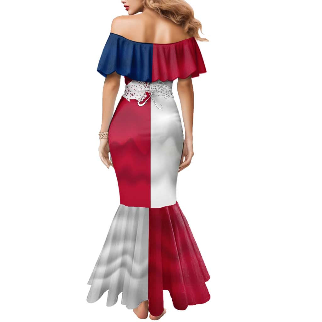 Custom Texas Fishing Family Matching Mermaid Dress and Hawaiian Shirt Hooked Fish Graphic - Red White and Blue Theme - Wonder Print Shop