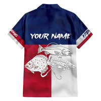 Custom Texas Fishing Family Matching Off The Shoulder Long Sleeve Dress and Hawaiian Shirt Hooked Fish Graphic - Red White and Blue Theme - Wonder Print Shop