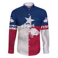 Custom Texas Fishing Family Matching Off The Shoulder Long Sleeve Dress and Hawaiian Shirt Hooked Fish Graphic - Red White and Blue Theme - Wonder Print Shop