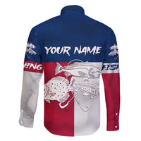 Custom Texas Fishing Family Matching Off The Shoulder Long Sleeve Dress and Hawaiian Shirt Hooked Fish Graphic - Red White and Blue Theme - Wonder Print Shop