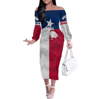 Custom Texas Fishing Family Matching Off The Shoulder Long Sleeve Dress and Hawaiian Shirt Hooked Fish Graphic - Red White and Blue Theme - Wonder Print Shop