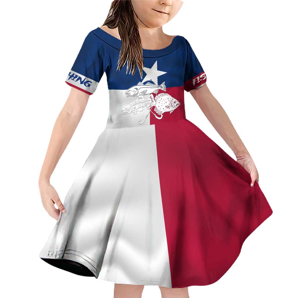 Custom Texas Fishing Family Matching Off Shoulder Short Dress and Hawaiian Shirt Hooked Fish Graphic - Red White and Blue Theme - Wonder Print Shop