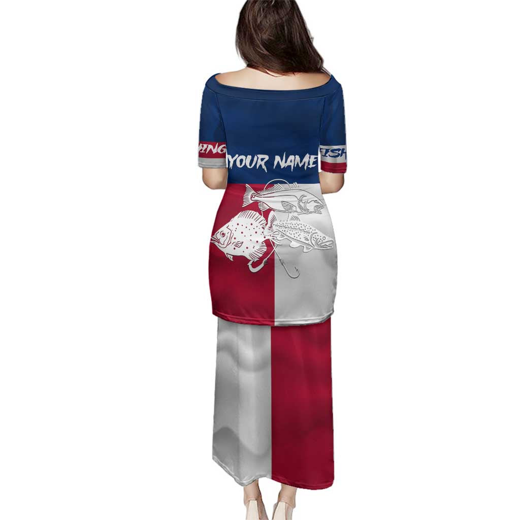 Custom Texas Fishing Family Matching Puletasi and Hawaiian Shirt Hooked Fish Graphic - Red White and Blue Theme - Wonder Print Shop