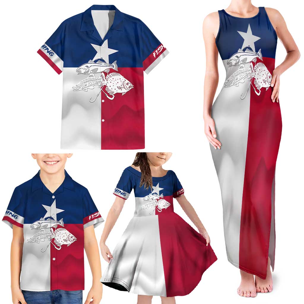 Custom Texas Fishing Family Matching Tank Maxi Dress and Hawaiian Shirt Hooked Fish Graphic - Red White and Blue Theme - Wonder Print Shop