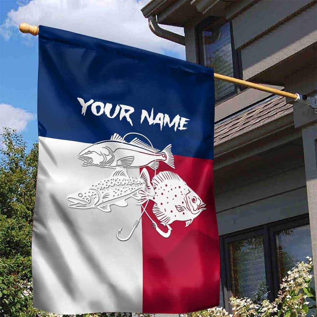 Custom Texas Fishing Garden Flag Hooked Fish Graphic - Red White and Blue Theme - Wonder Print Shop