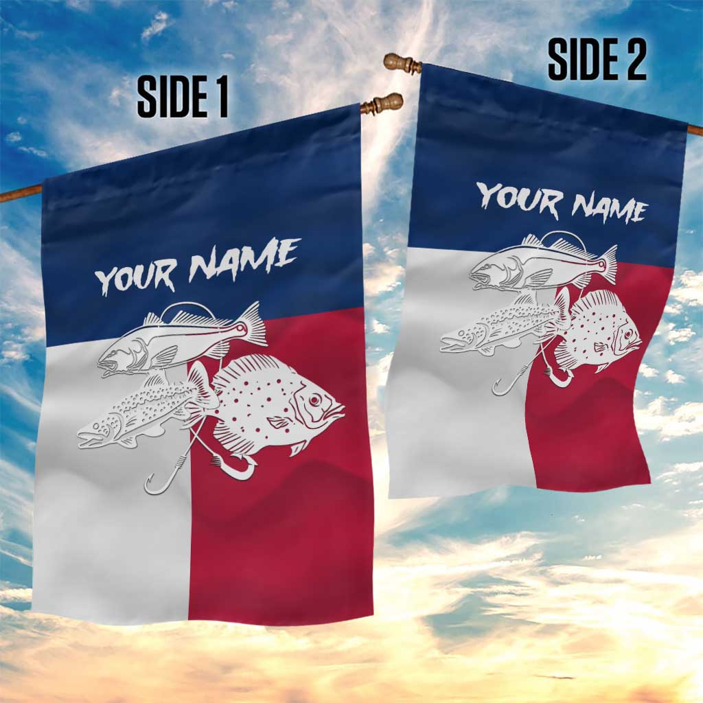 Custom Texas Fishing Garden Flag Hooked Fish Graphic - Red White and Blue Theme - Wonder Print Shop