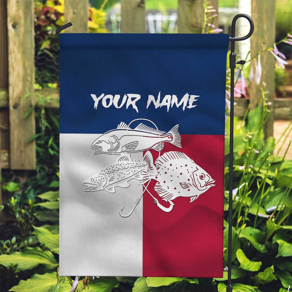 Custom Texas Fishing Garden Flag Hooked Fish Graphic - Red White and Blue Theme - Wonder Print Shop
