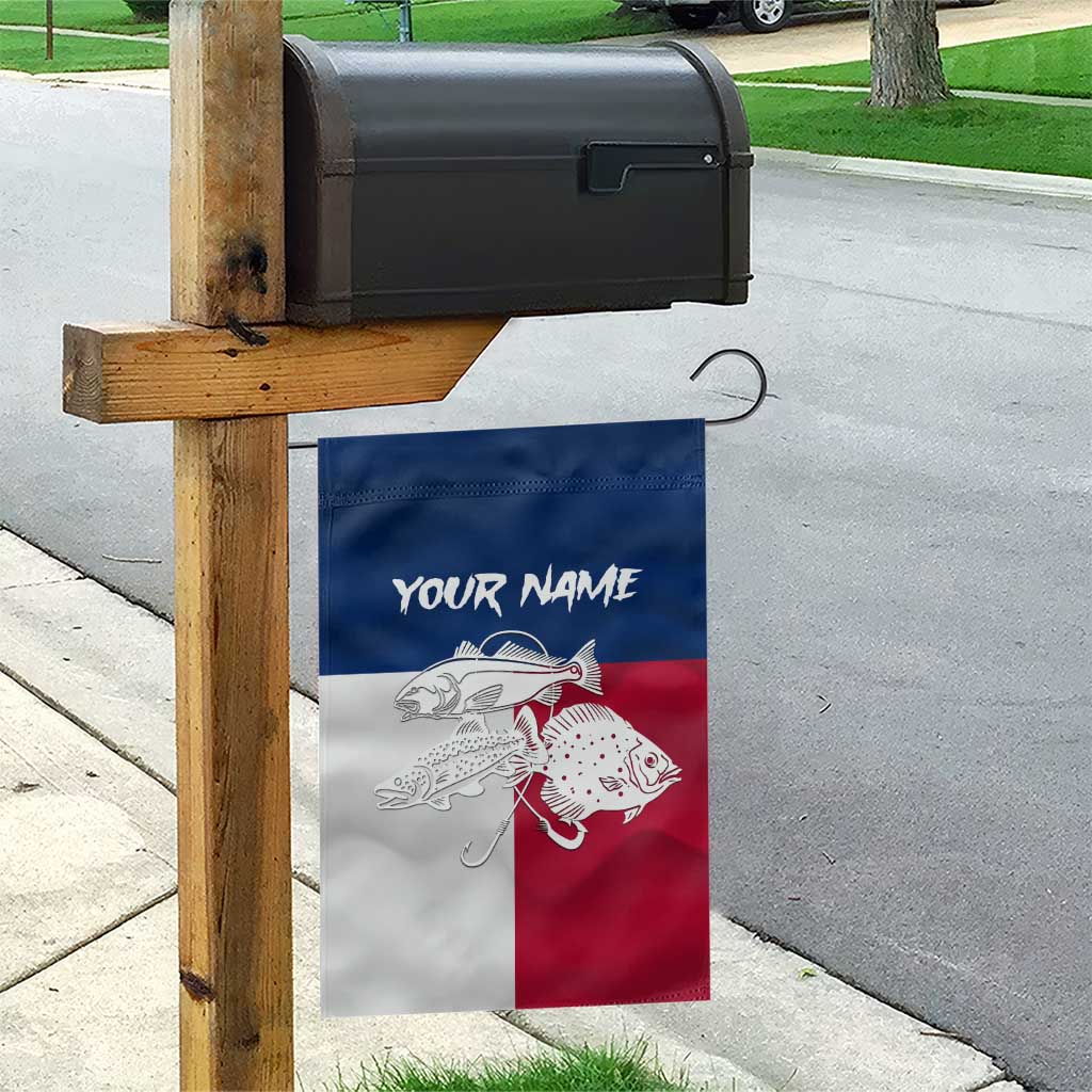 Custom Texas Fishing Garden Flag Hooked Fish Graphic - Red White and Blue Theme - Wonder Print Shop