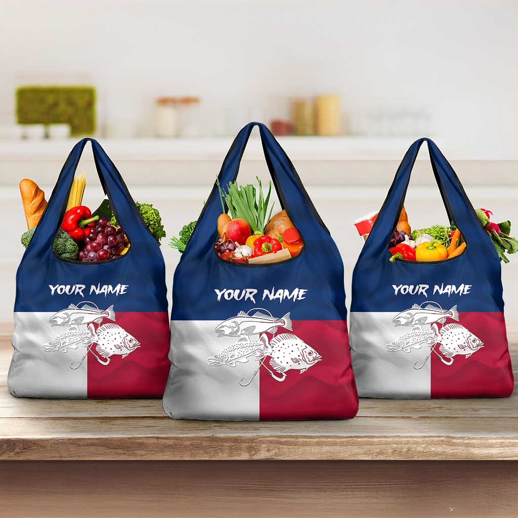 Custom Texas Fishing Grocery Bag Hooked Fish Graphic - Red White and Blue Theme - Wonder Print Shop