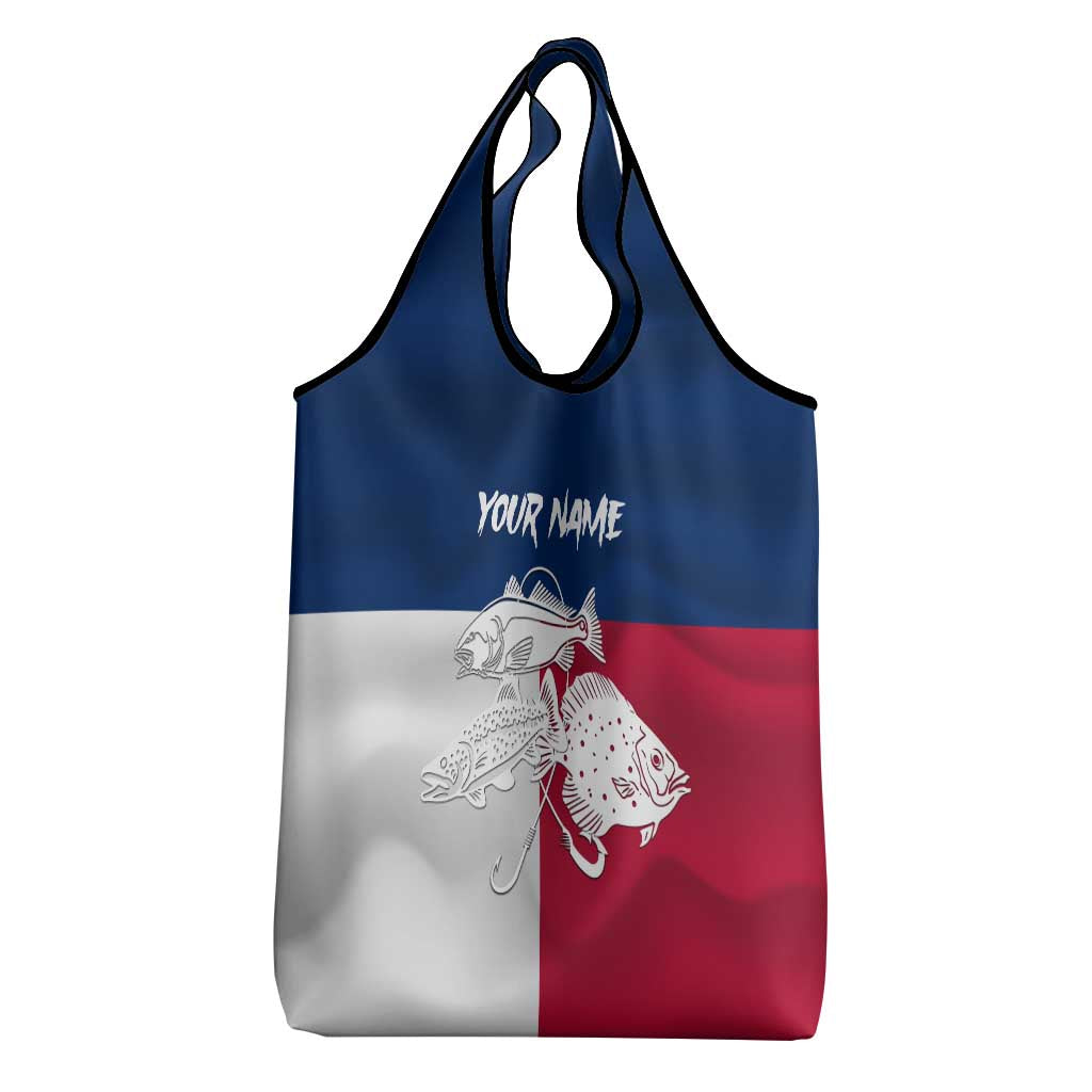 Custom Texas Fishing Grocery Bag Hooked Fish Graphic - Red White and Blue Theme - Wonder Print Shop